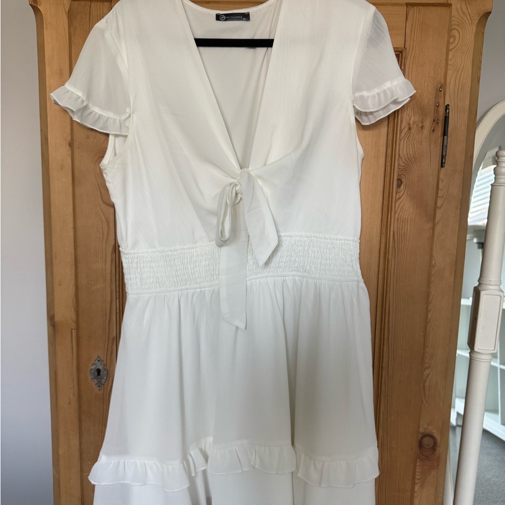 White Ruffle Sleeve Dress